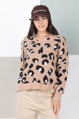 Leopard Print Soft Sweater - Taupe ONLY 1 SIZE SMALL LEFT