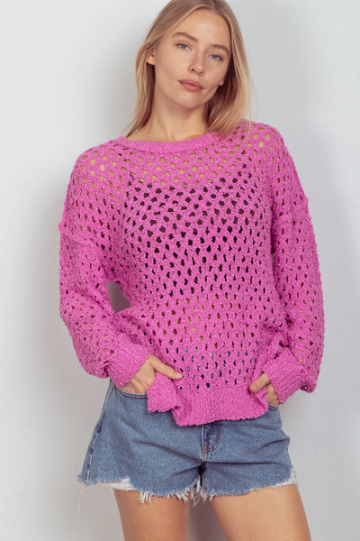 Open Stitch Tunic Sweater - Pink