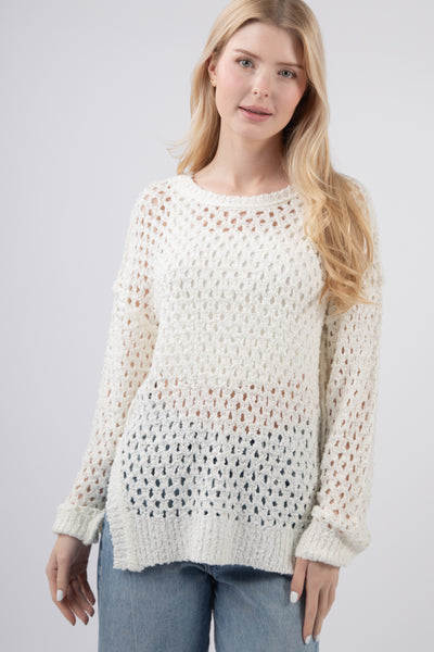 Open Stitch Tunic Sweater - White
