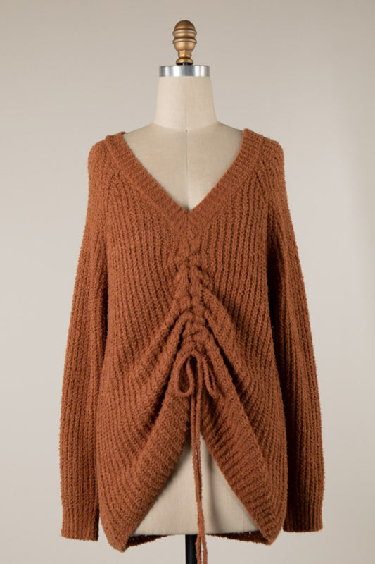 Reversible Drawstring Sweater - Camel