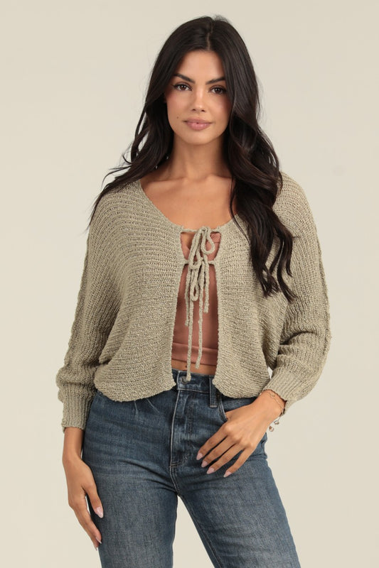 Cardi with Front Ties - Sage