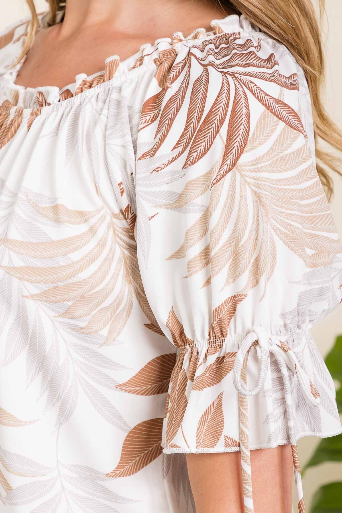 Tropical ITY Peasant Top - Ivory/Brown/Natural