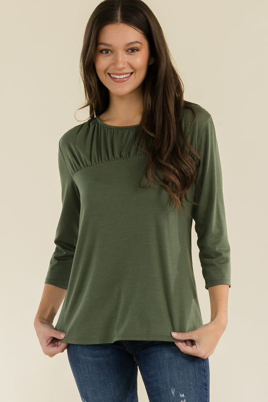 Ruched Yoke Tee - Olive