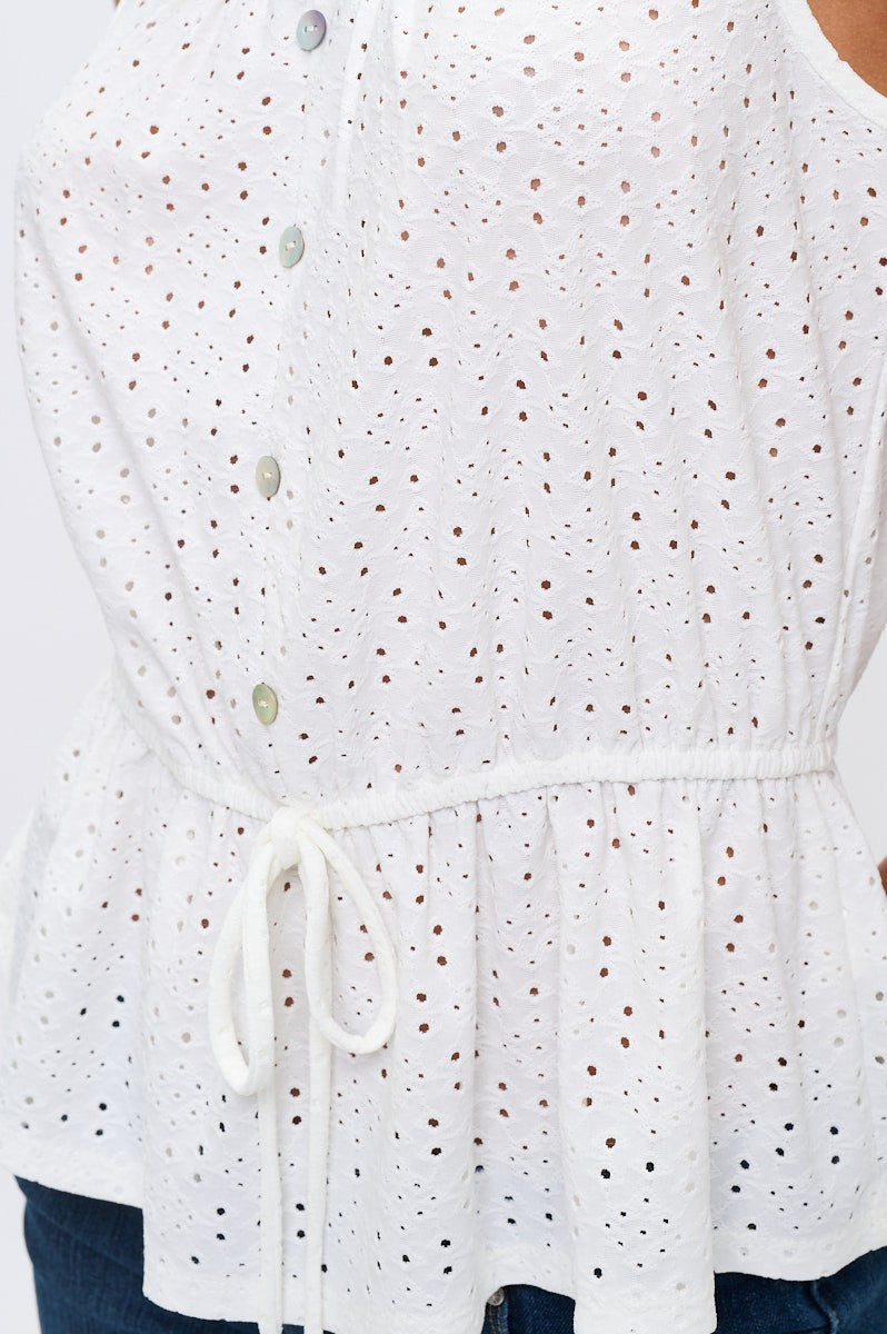 Eyelet Peplum Top - Ivory