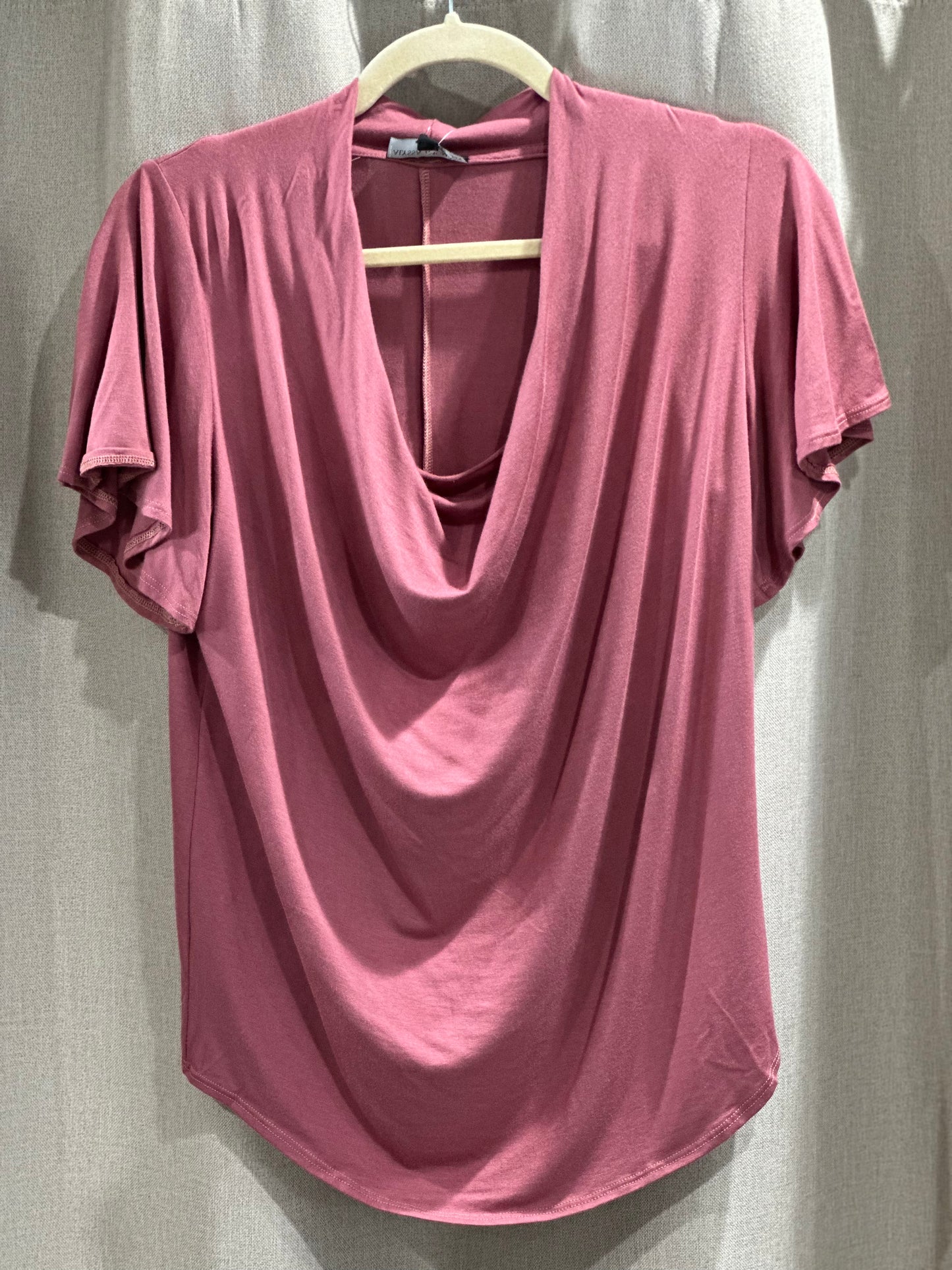 Flutter Sleeve Drop Neck - Rose ONLY 1 L LEFT