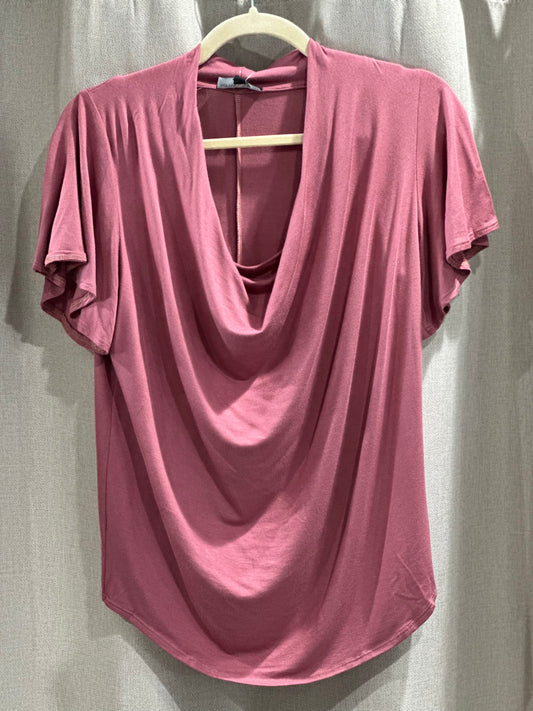 Flutter Sleeve Drop Neck - Rose ONLY 1 L LEFT