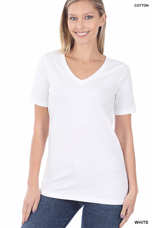 V-Neck Cotton Tee - White