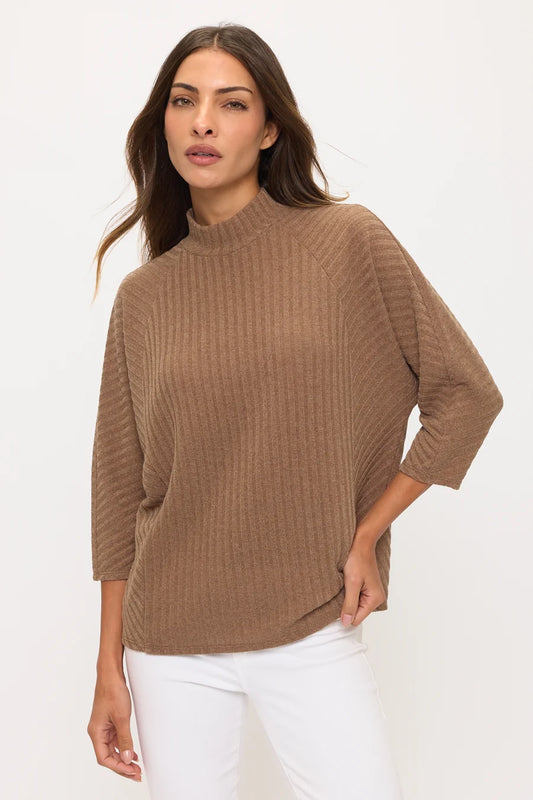 Petite Raglan Mockneck Top - Mocha