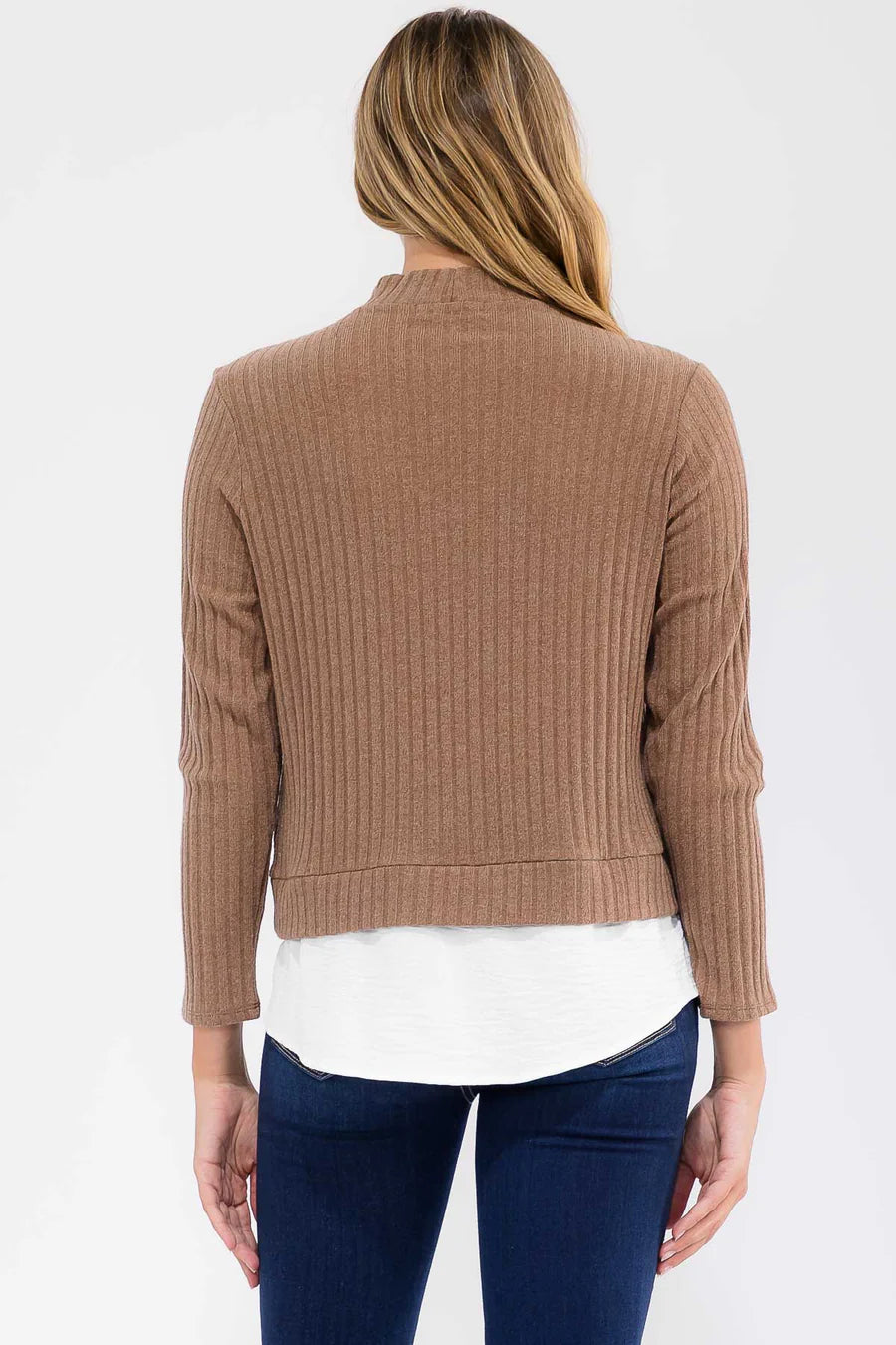 Mixed Media Mockneck Top - Mocha