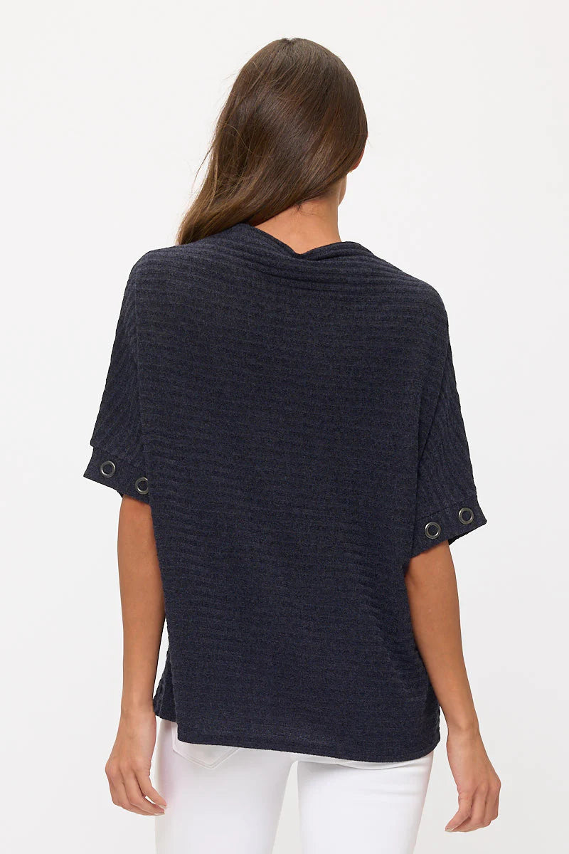 Mockneck Sweater with Grommets - Navy