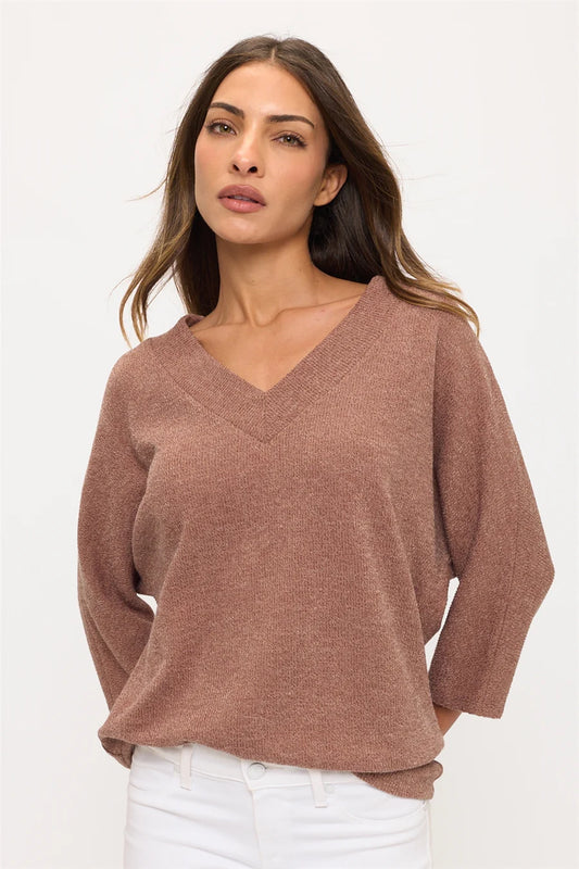 V Neck Dolman Sweater - Mocha