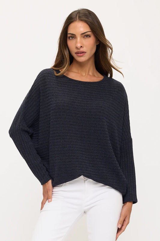 Scoop Neck Dolman Rib Sweater - Navy