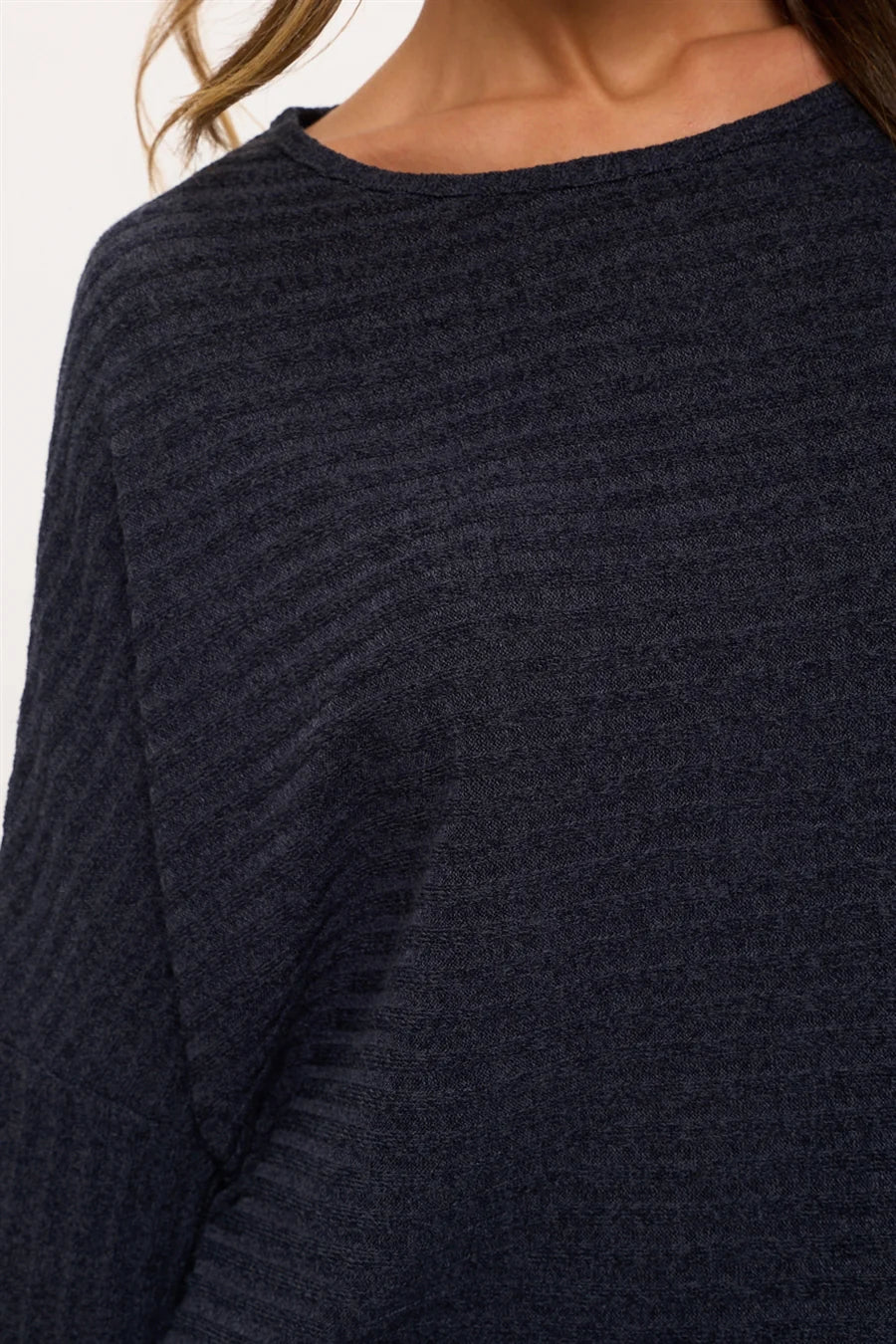 Scoop Neck Dolman Rib Sweater - Navy