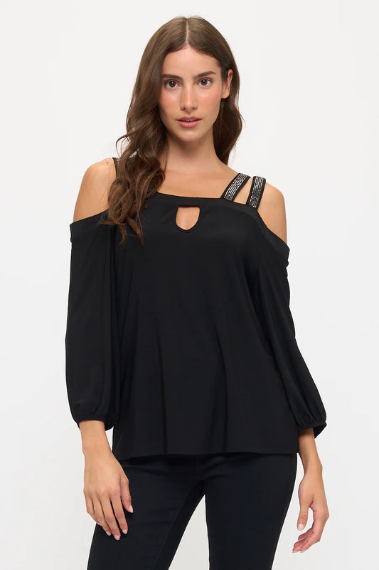 Rhinestone Shoulder Top - Black