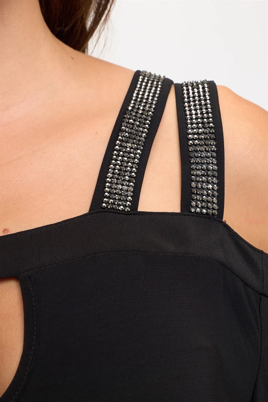 Rhinestone Shoulder Top - Black