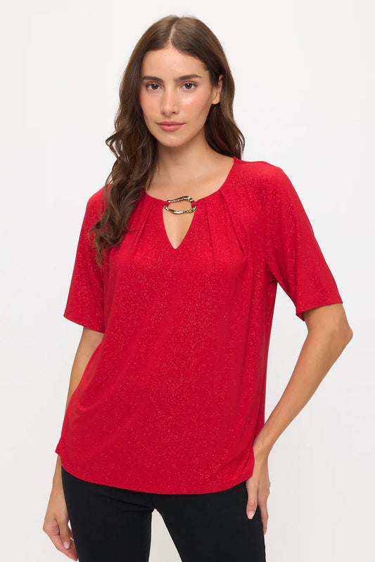 Glitter O Ring Blouse - Red