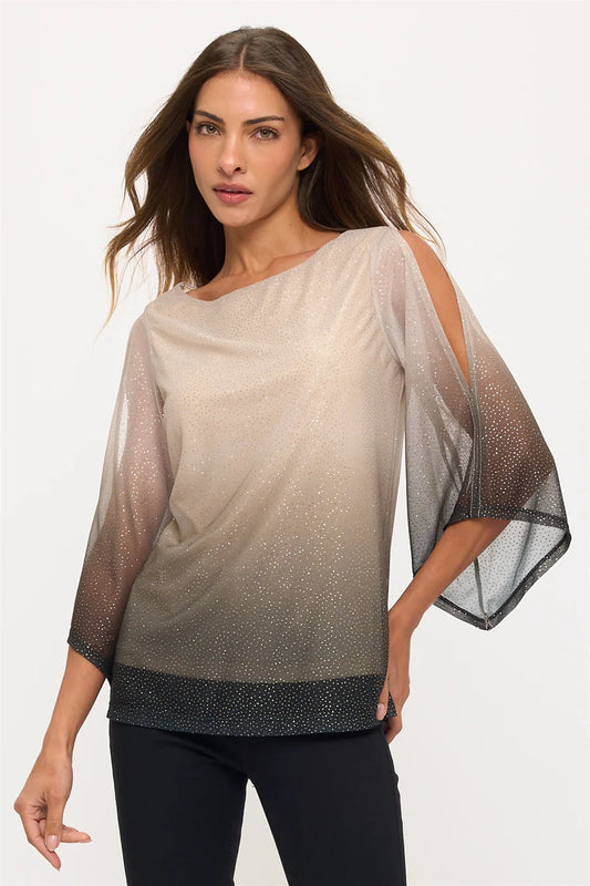 Ombre Cold Shoulder Top - Black/Brown/Nude