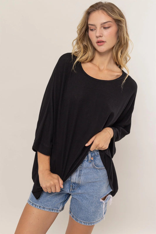 3/4 Sleeve Dolman Top - Black