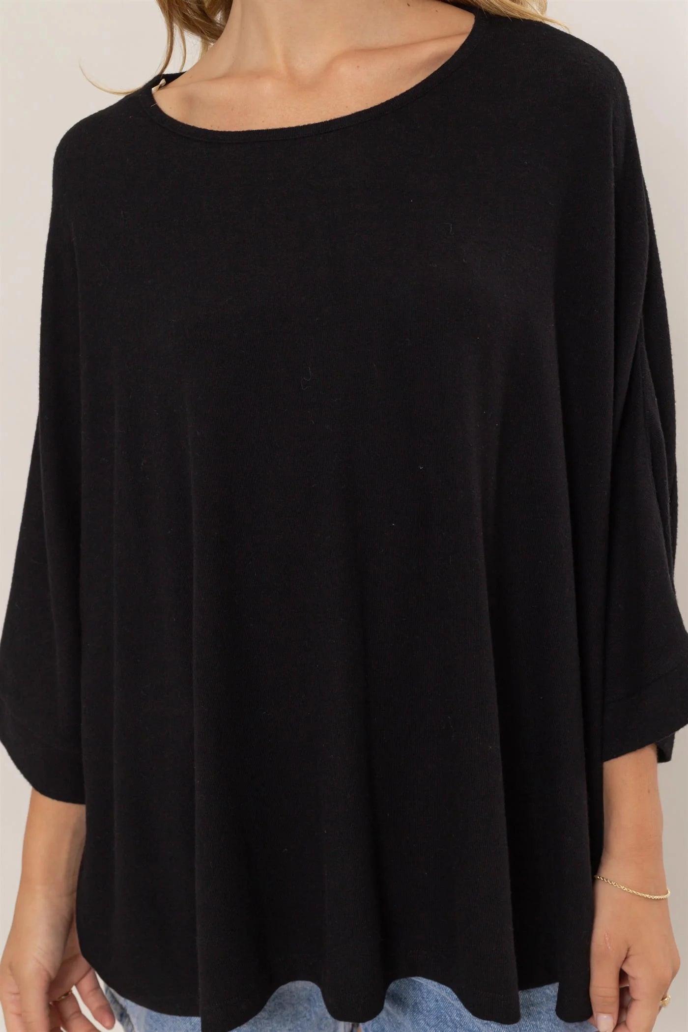 3/4 Sleeve Dolman Top - Black