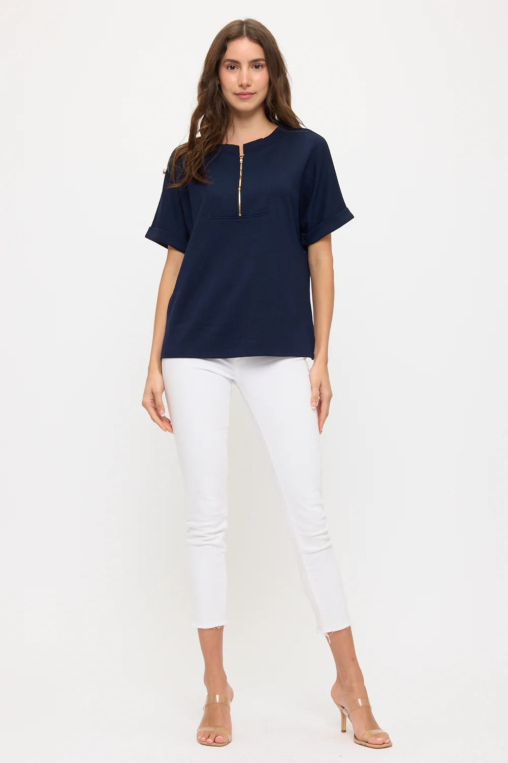 Modal Half Zip Dolman Top - Navy