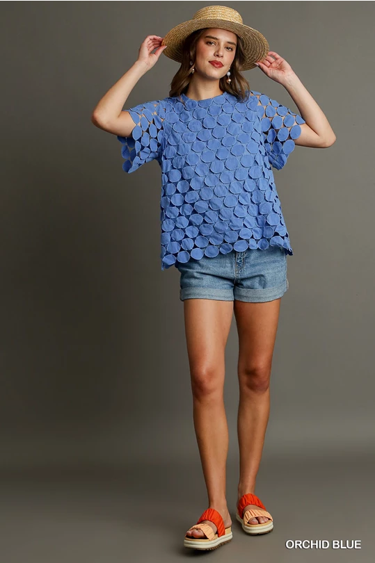 Polka Dot Lace Top - Orchid Blue