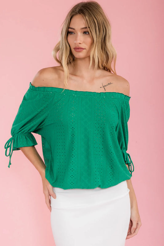 Ruffle Tie Sleeve Top - Green
