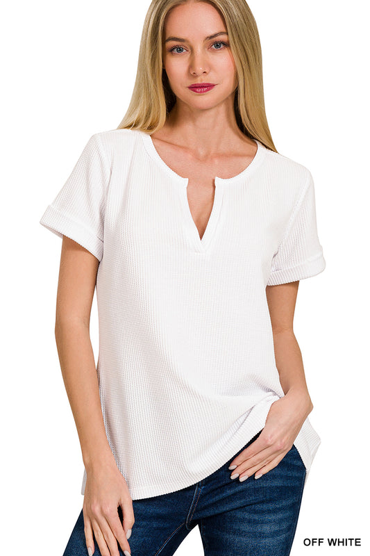 Baby Waffle Henley Top - Off White ONLY 1 MEDIUM LEFT