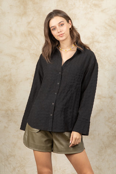 Twisted Back Button Down Shirt - Black