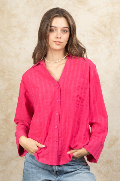 Twisted Back Button Down Shirt - Hot Pink