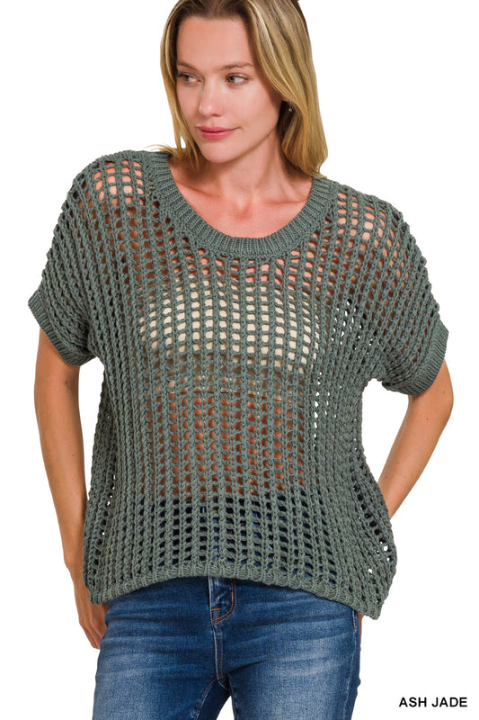 Cotton Crochet Sweater - Ash Jade