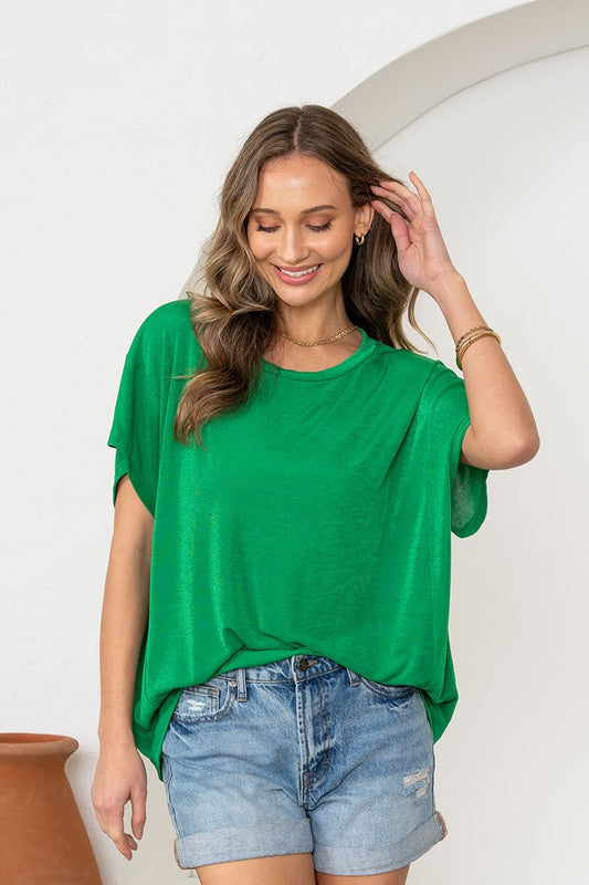 Round Neck Cap Sleeve Top - Kelly Green