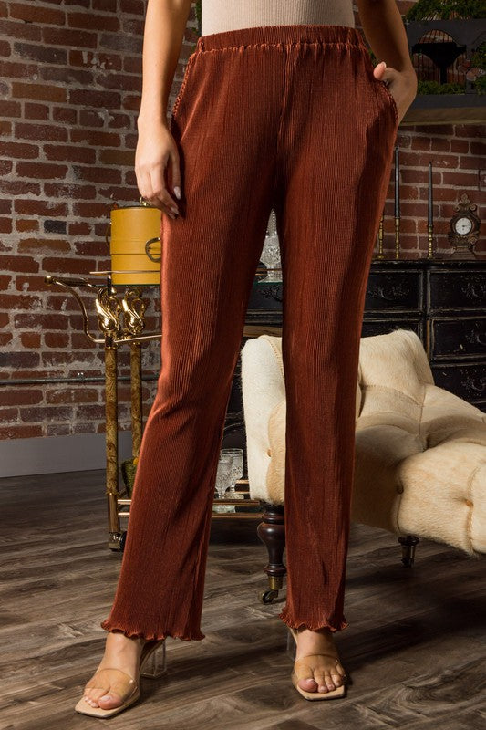 Plisse Fit & Flare Pants - Cinnamon ONLY 1 LARGE LEFT