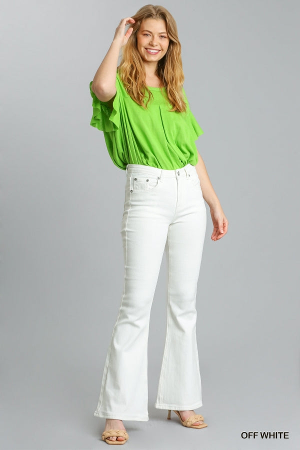 Stretch Denim Flare Jeans - Off White