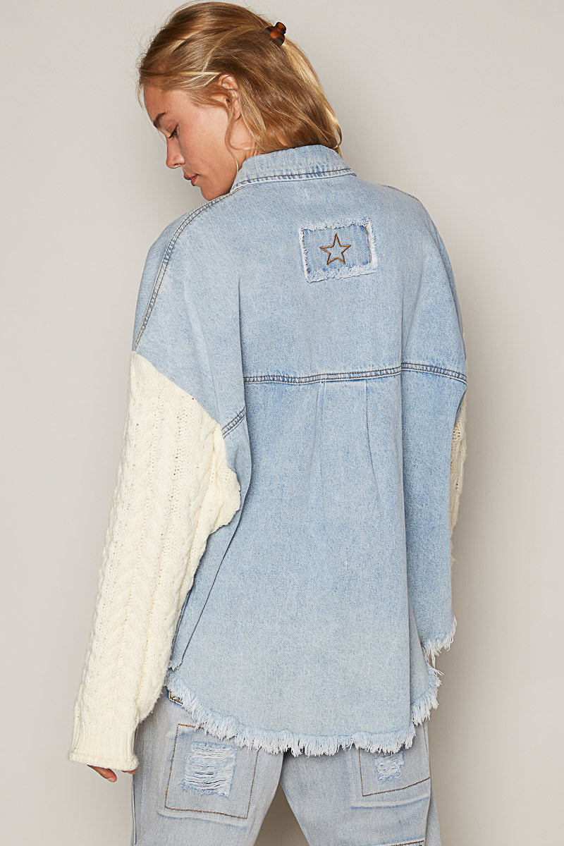 Sweater Shacket - Denim/Ivory