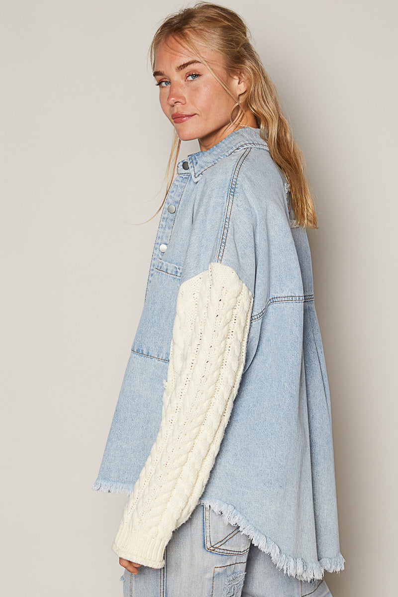 Sweater Shacket - Denim/Ivory