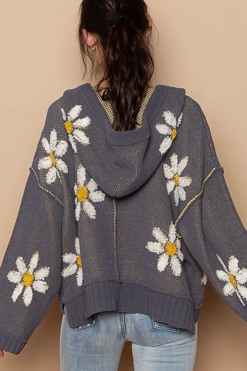 Flower Power Hoodie Sweater - Charcoal