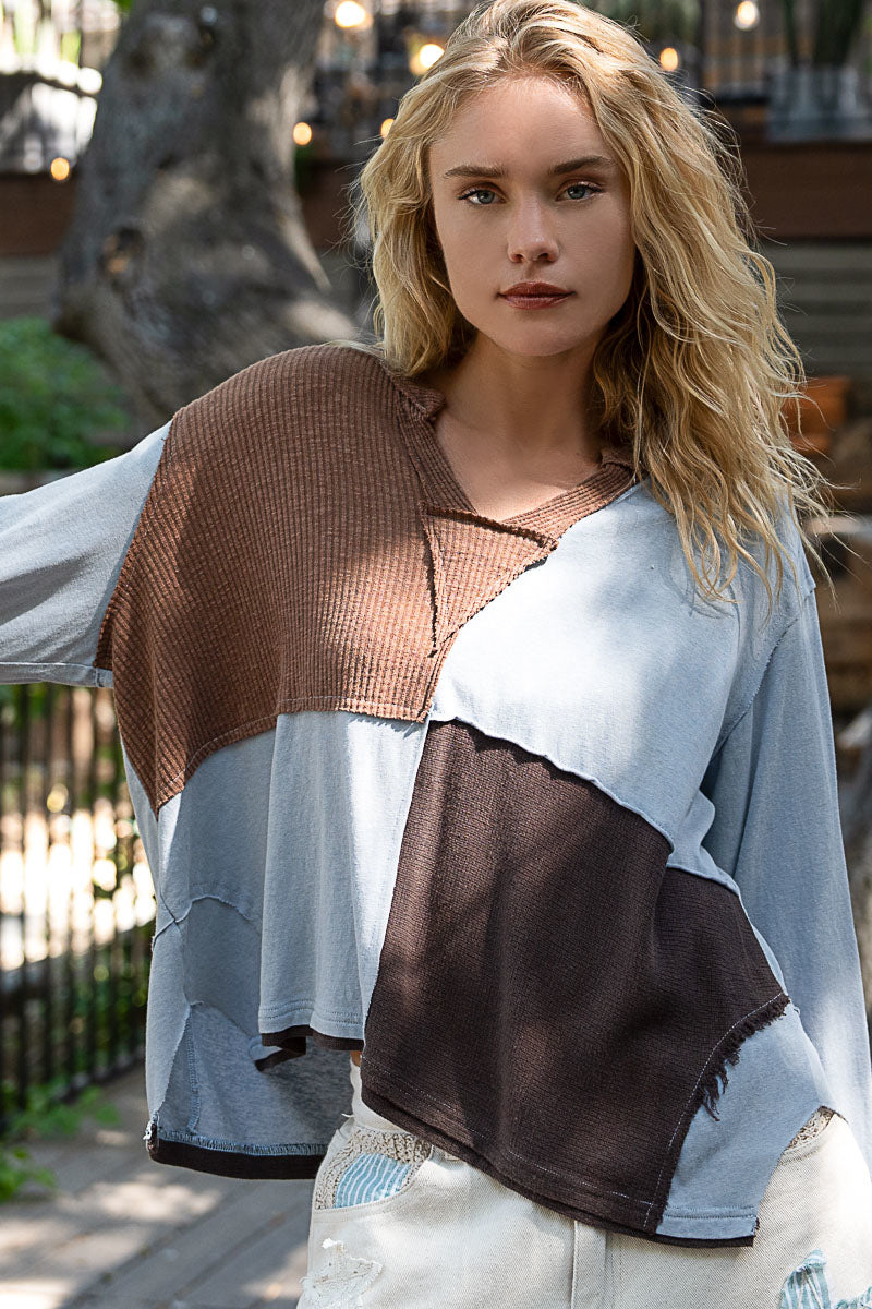 VEATM REVIVAL COLOR BLOCK L サイズ Color Block Mixed Media Top - Grey/Choco – Lola's Lookbook