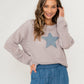 Open Knit Denim Star Top - Grey/Denim