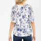Floral Mixed Media Peasant Top - Ivory/Navy