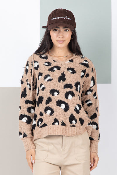 Leopard Print Soft Sweater - Taupe