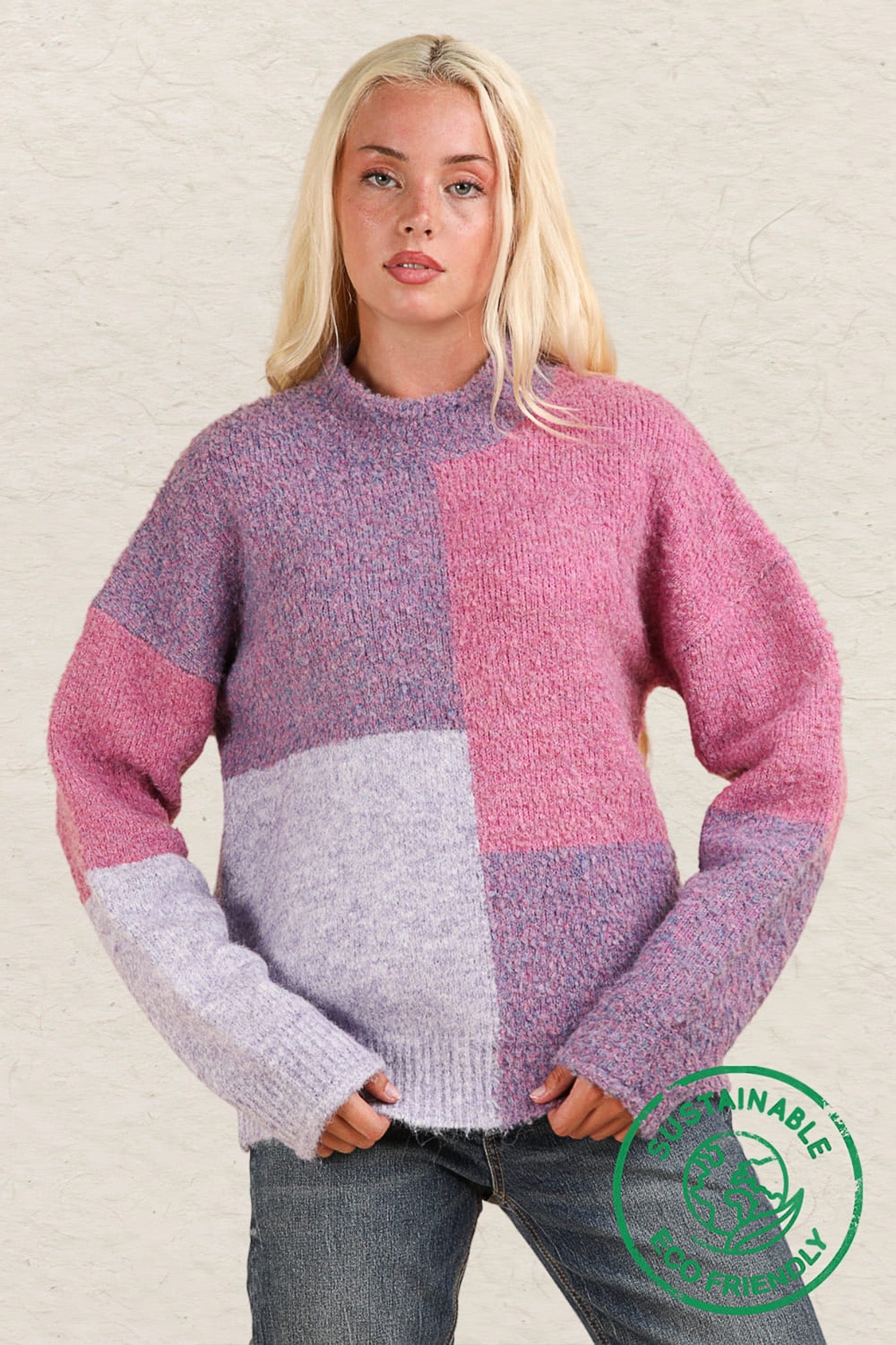 Color Block Sweater Top - Purple