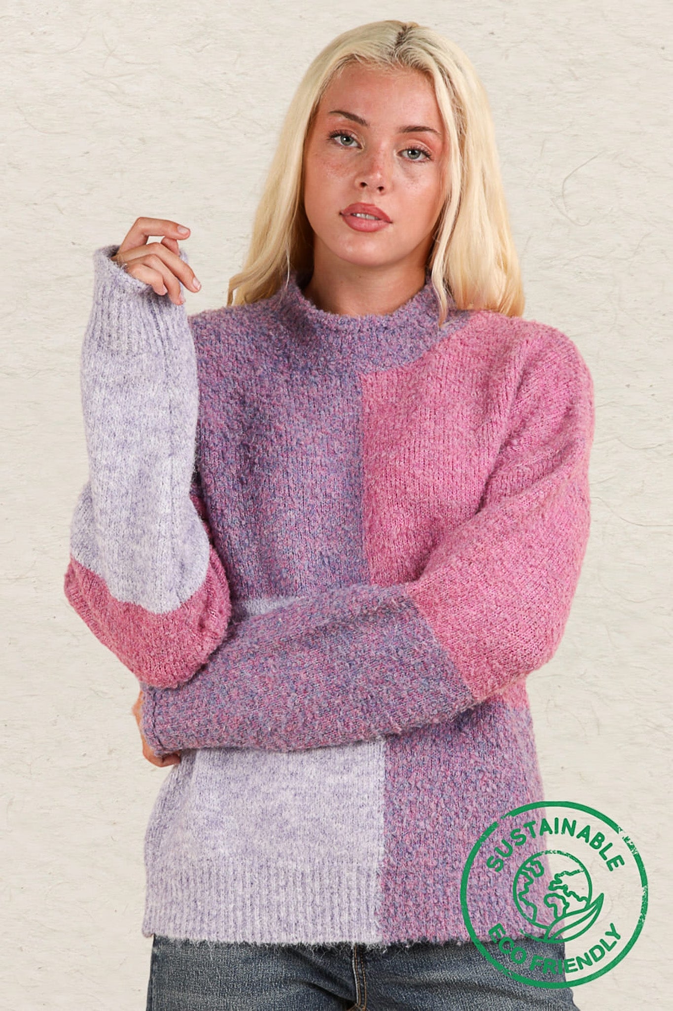 Color Block Sweater Top - Purple