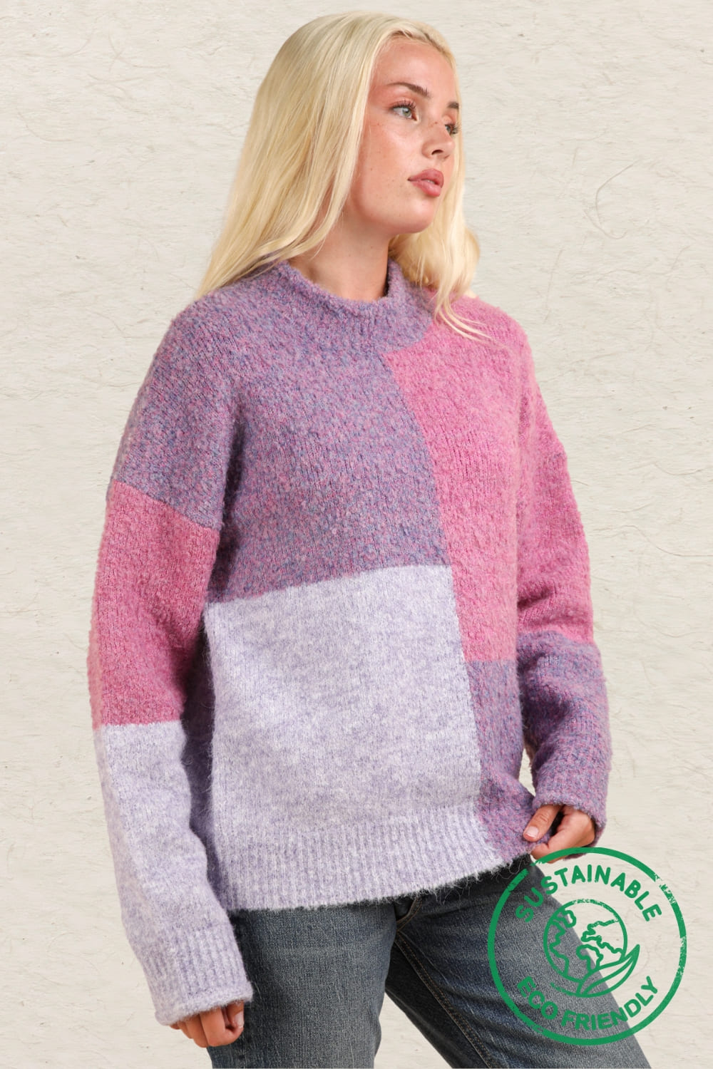 Color Block Sweater Top - Purple