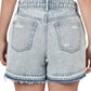 Distressed Raw Hem Denim Shorts - Snow Wash