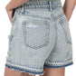 Distressed Raw Hem Denim Shorts - Snow Wash