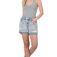 Distressed Raw Hem Denim Shorts - Snow Wash