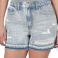 Distressed Raw Hem Denim Shorts - Snow Wash