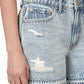 Distressed Raw Hem Denim Shorts - Snow Wash