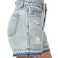 Distressed Raw Hem Denim Shorts - Snow Wash