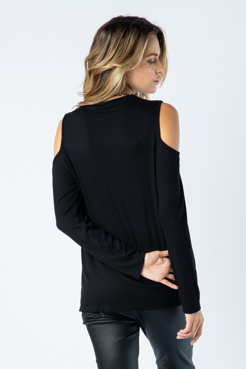 Rhinestone Cold Shoulder Top - Black